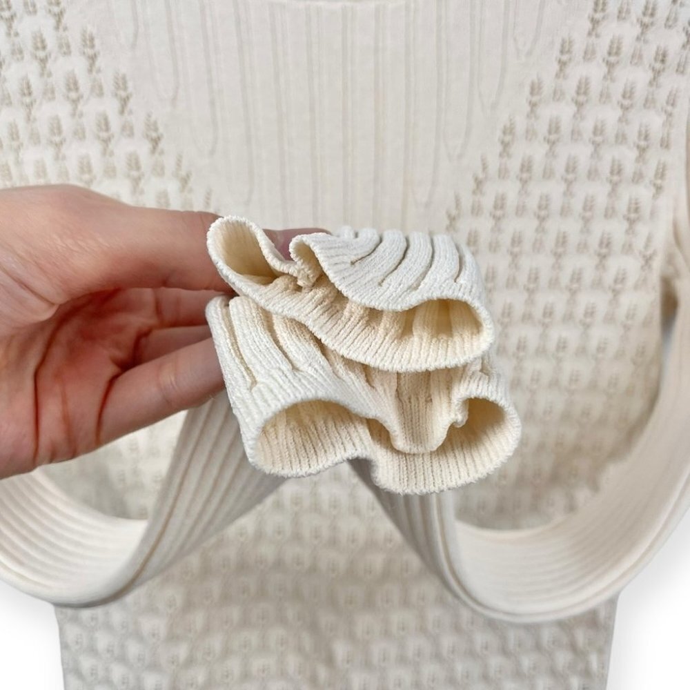 Club Monaco Cream Pointelle and Ribbed Knit Long Sleeve Light Gauge Sweater XS - Picture 6 of 6